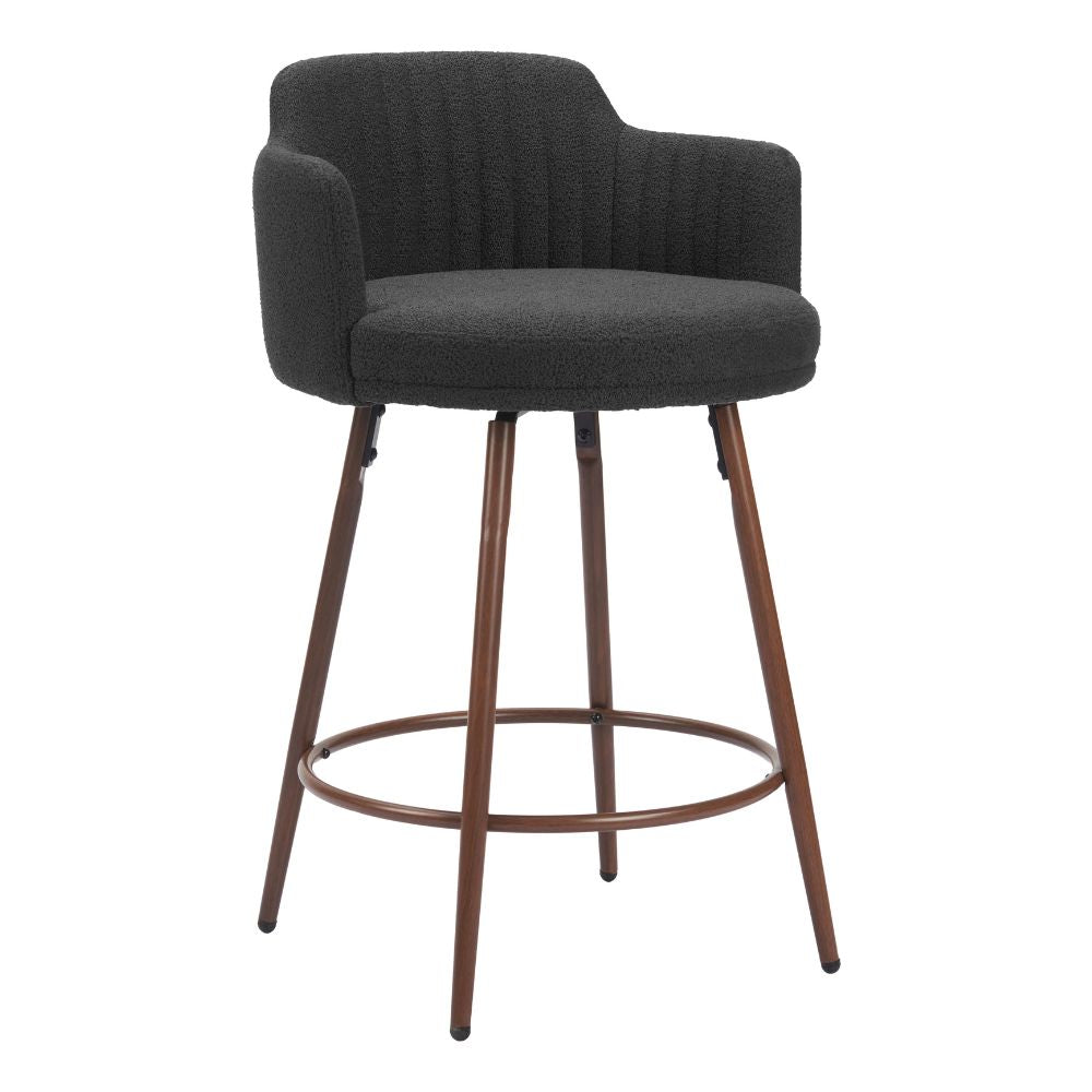 Dark gray bar stool with wooden legs on a white background