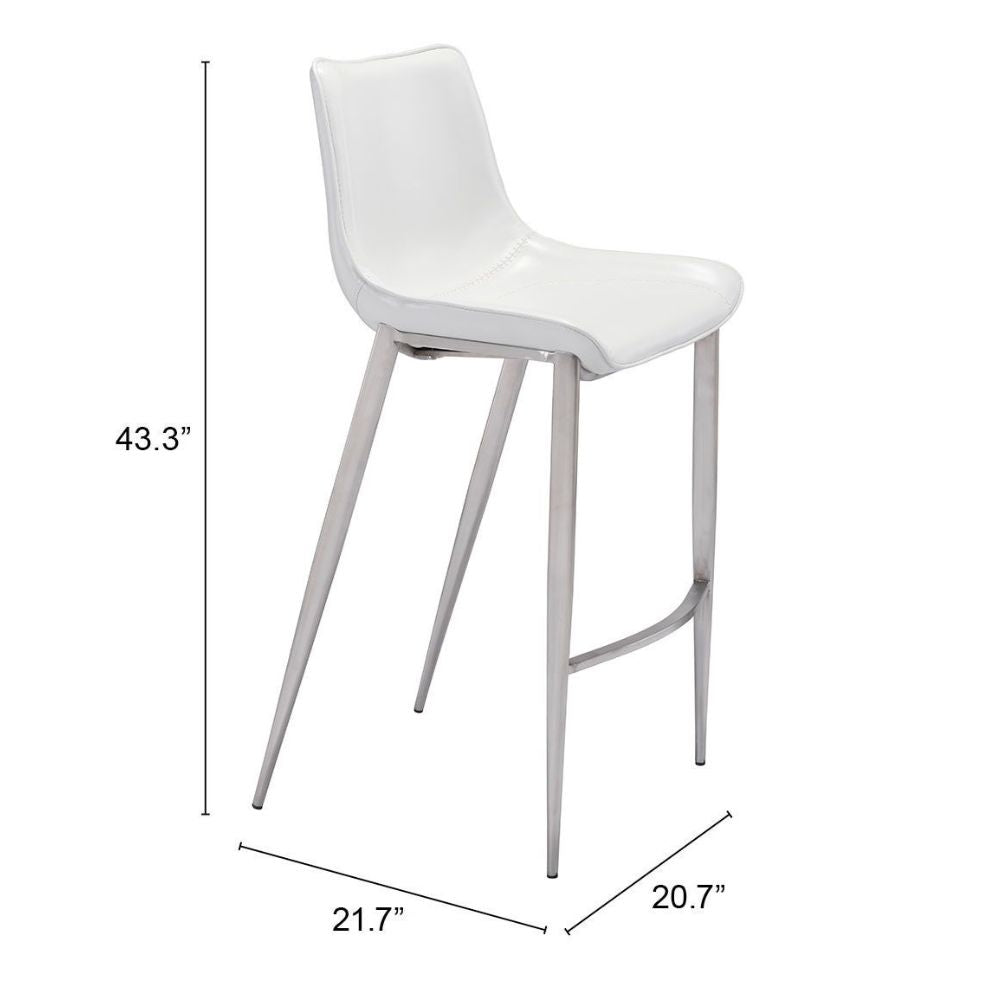 Magnus Barstool (Set of 2) White & Silver