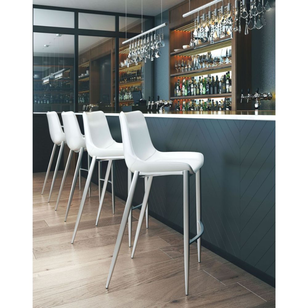 Magnus Barstool (Set of 2) White & Silver