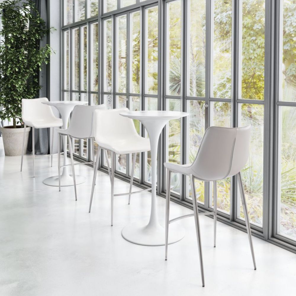 Magnus Barstool (Set of 2) White & Silver
