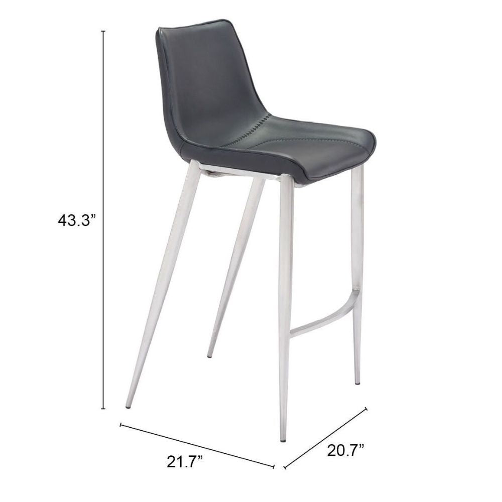 Magnus Barstool (Set of 2) Black & Silver