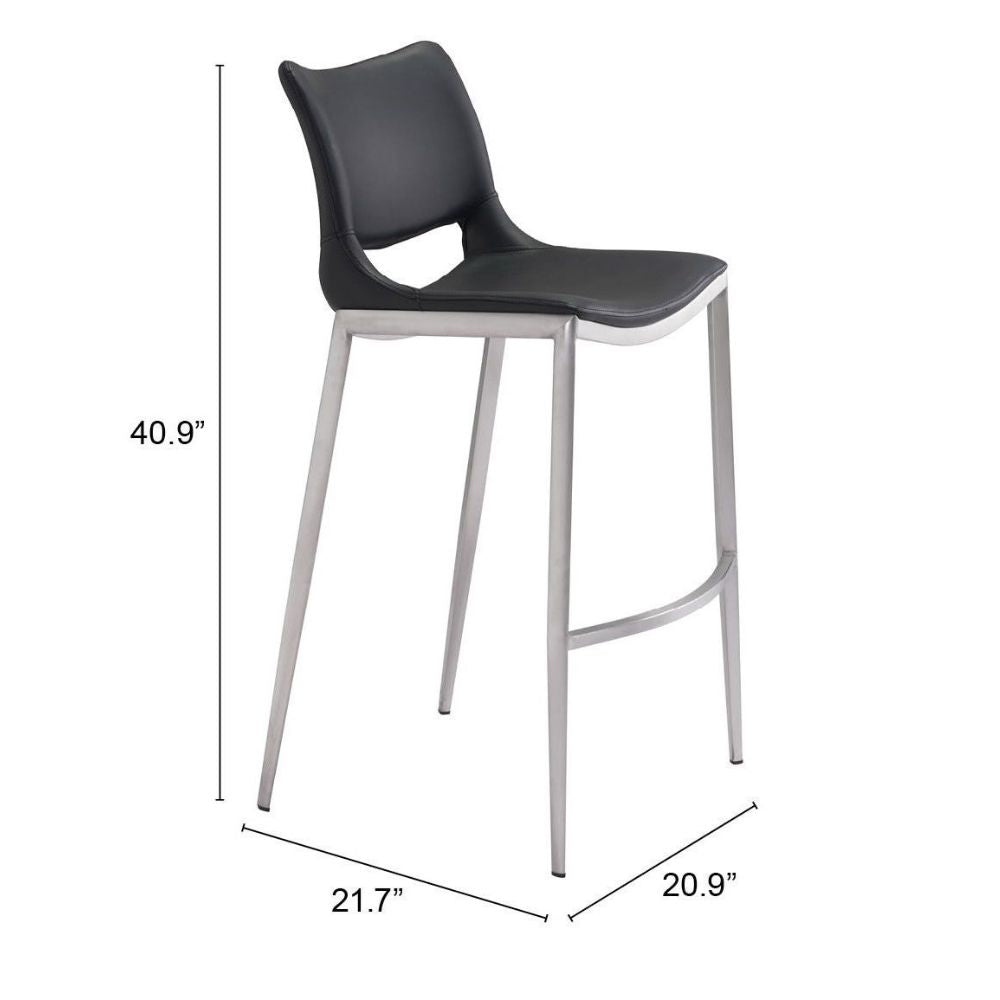 Ace Barstool (Set of 2) Black & Silver
