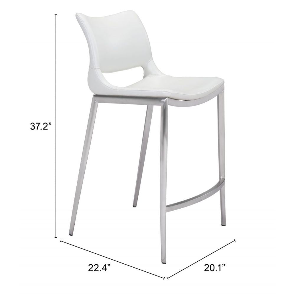 Ace Counter Stool (Set of 2) White & Silver