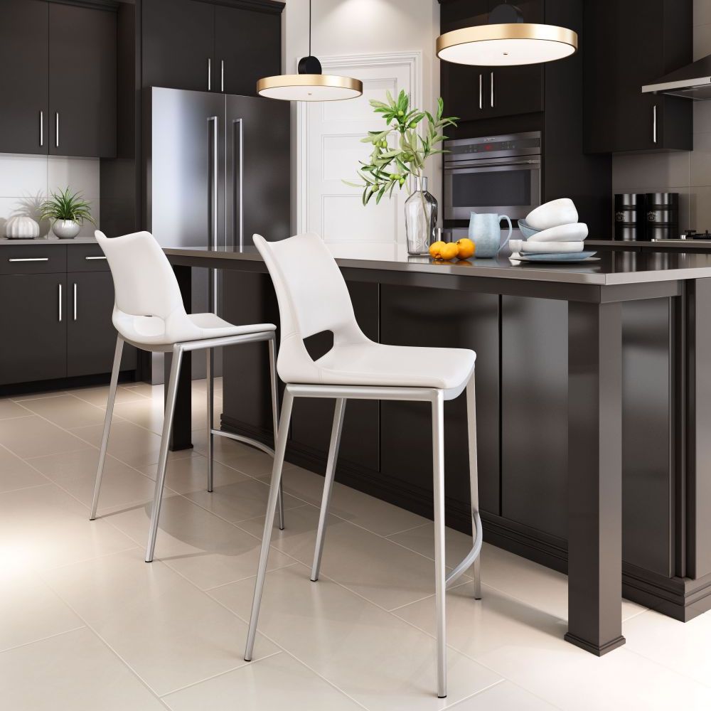 Ace Counter Stool (Set of 2) White & Silver