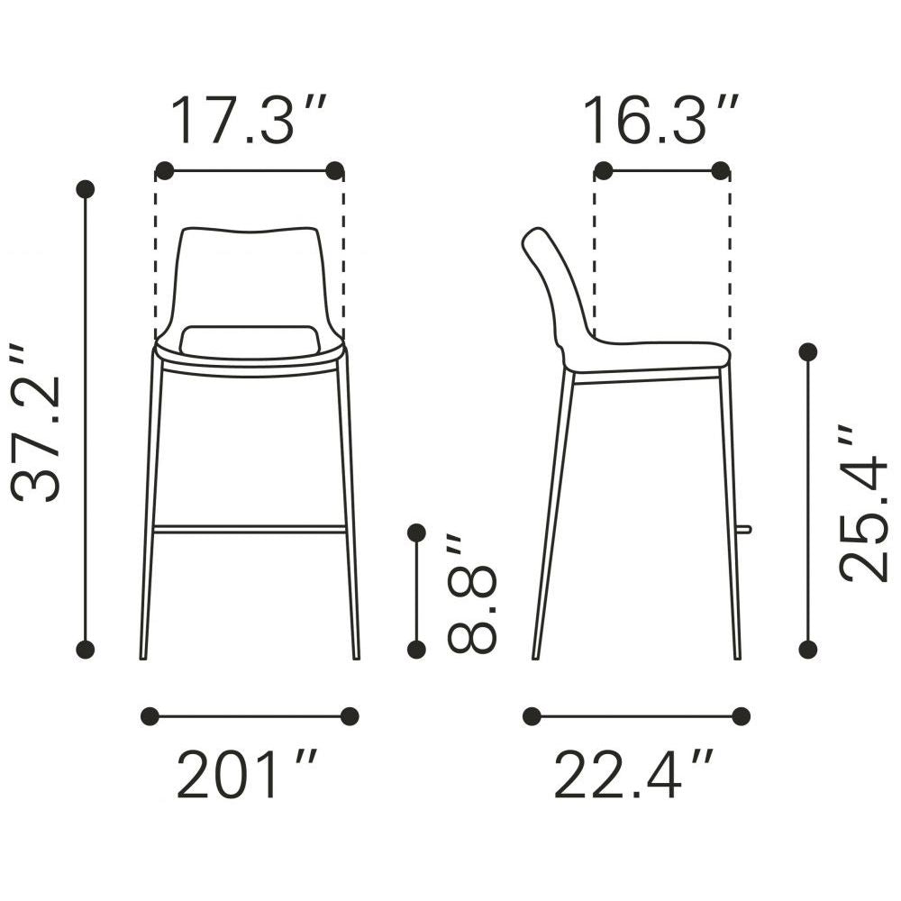 Ace Counter Stool (Set of 2) White & Silver
