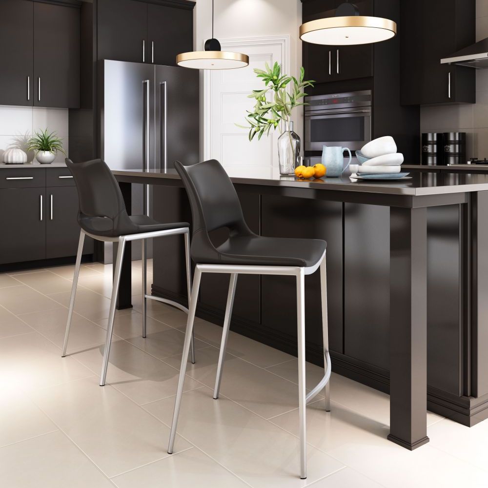 Ace Counter Stool (Set of 2) Black & Silver