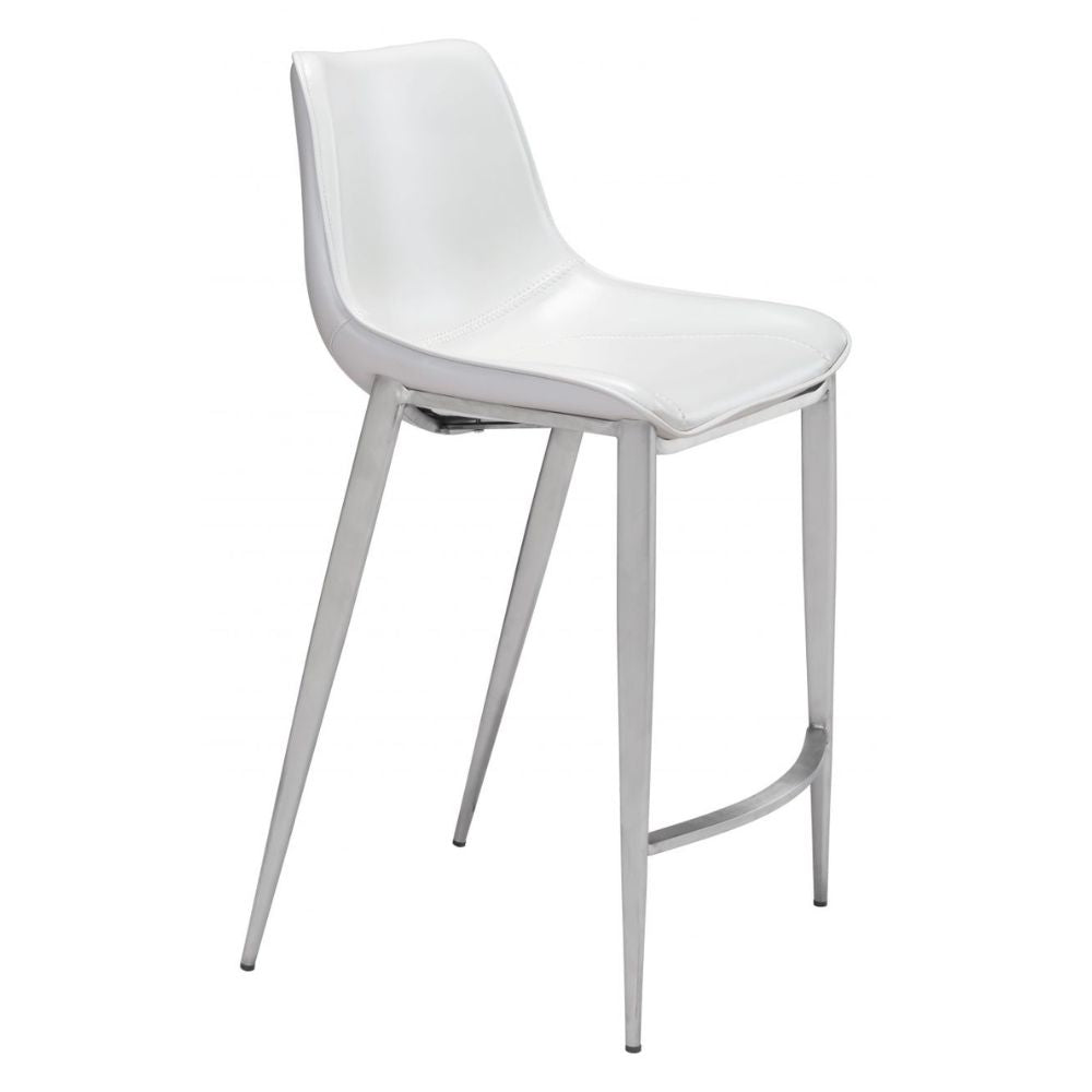 Magnus Counter Stool (Set of 2) White & Silver