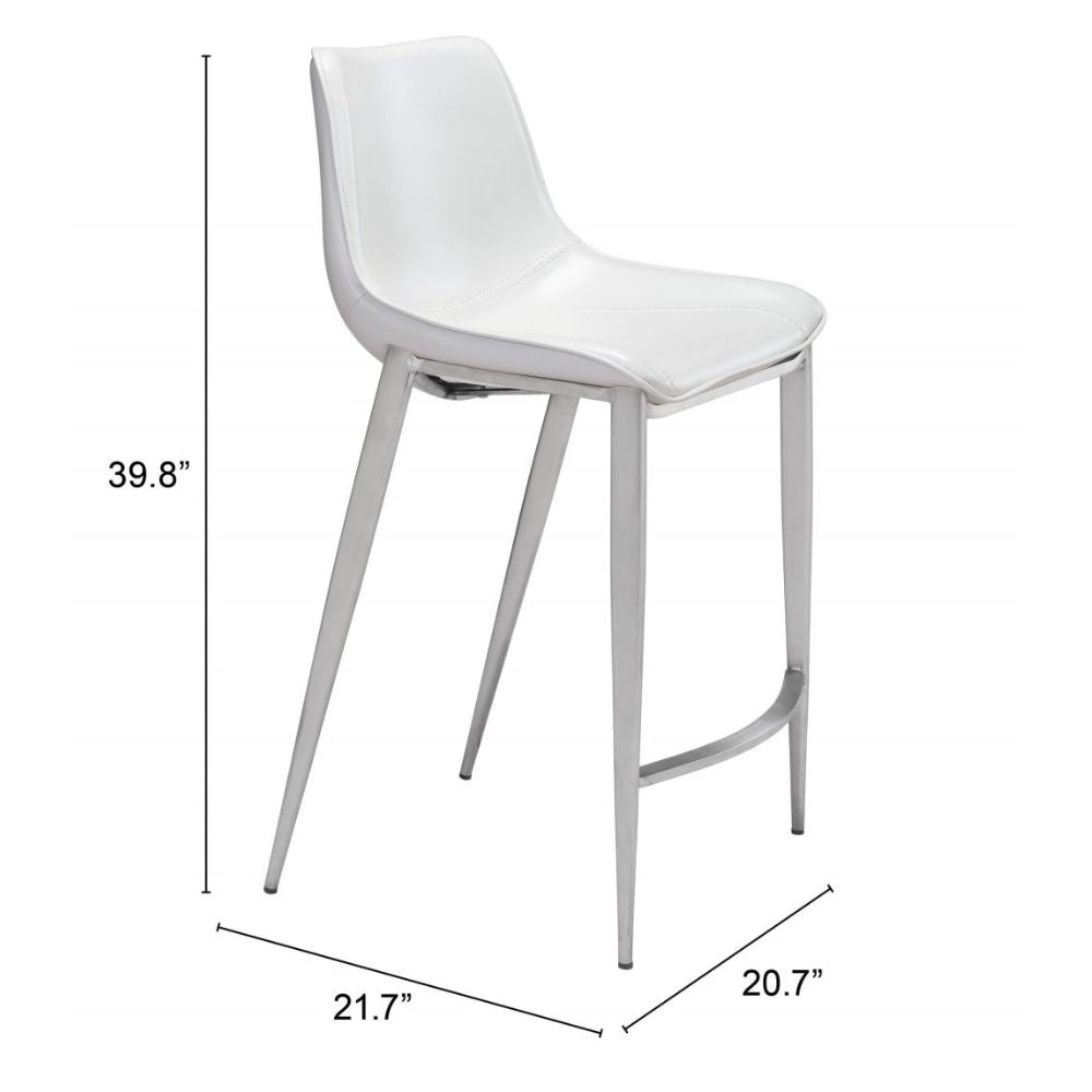 Magnus Counter Stool (Set of 2) White & Silver