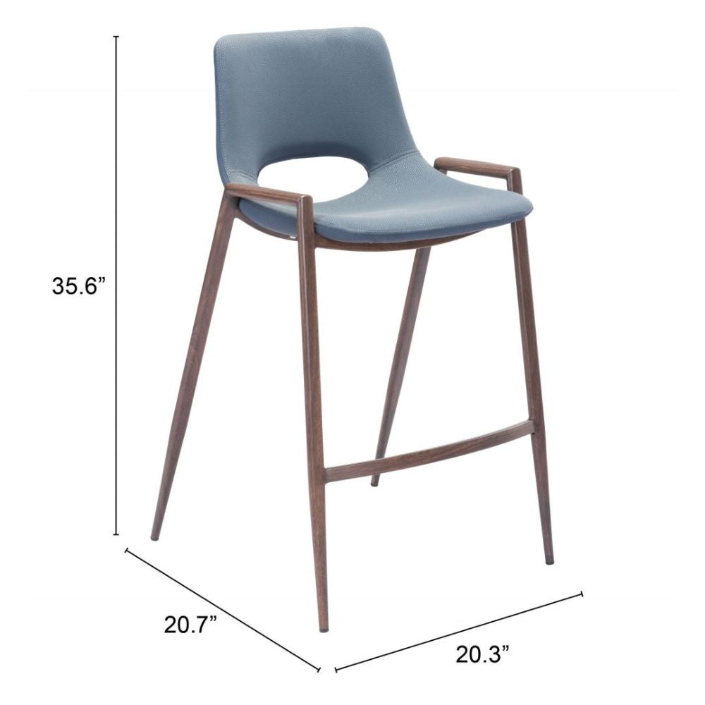 Desi Counter Stool (Set of 2) Azure Gray & Walnut
