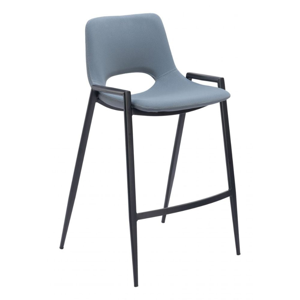 Gray bar stool with black metal legs on a white background