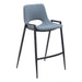 Gray bar stool with black metal legs on a white background