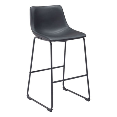 Black bar stool with a modern design on a white background