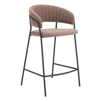 Bar stool with brown cushioned seat and backrest on a white background