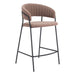 Bar stool with brown cushioned seat and backrest on a white background