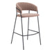 Bar stool with pink cushioned seat and backrest on a white background