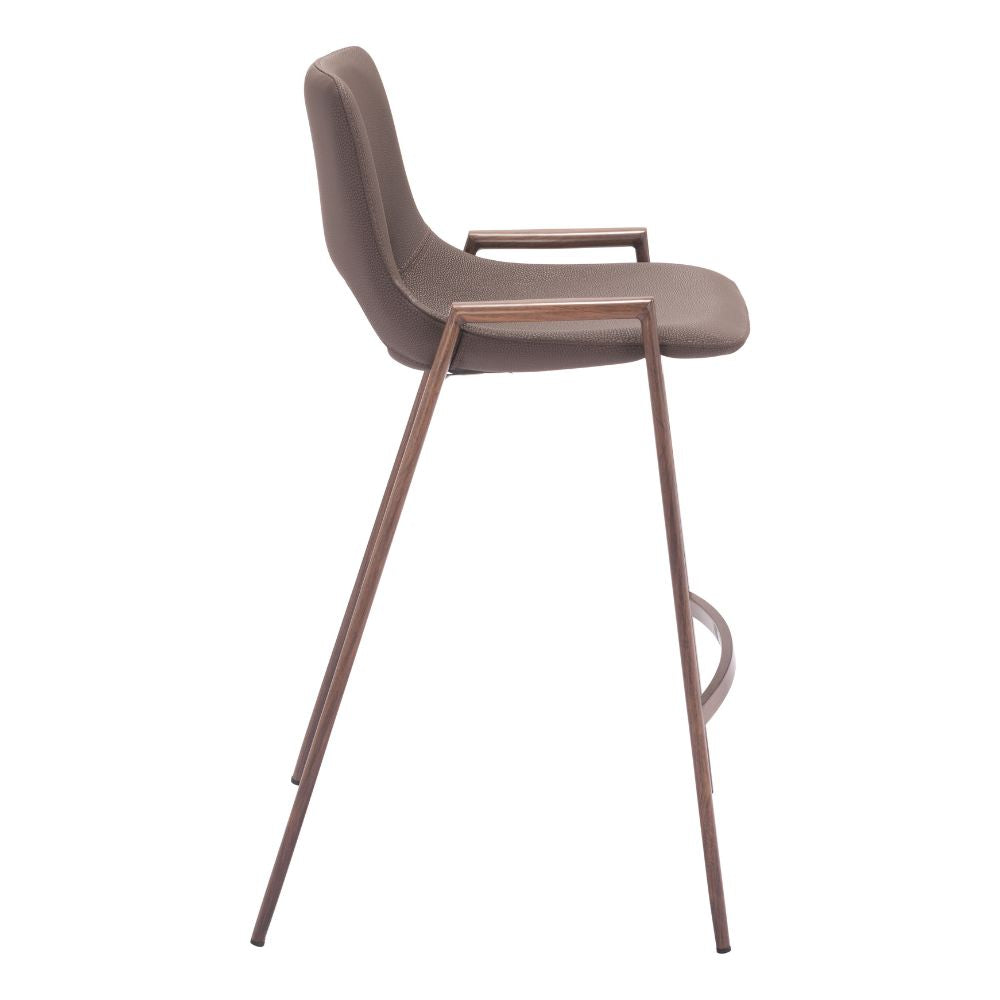 Brown bar stool with wooden legs on a white background