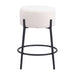 Bar stool with white cushioned seat and black metal legs on a white background