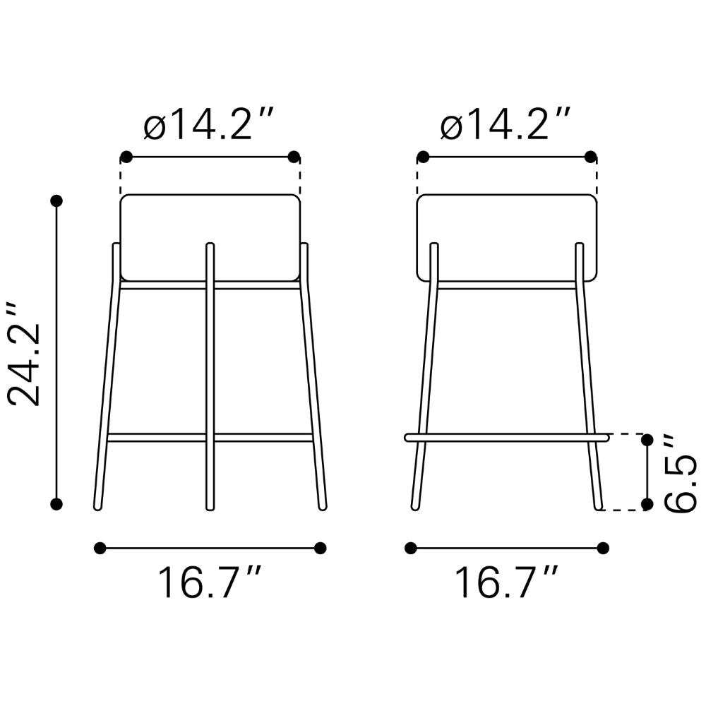 Dimensions of two stools with measurements in inches.