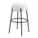 Bar stool with white cushioned seat and black metal frame on a white background