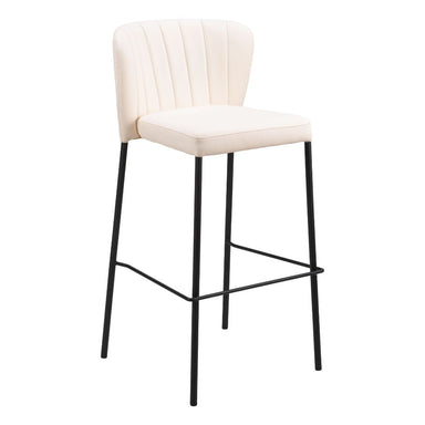 White bar stool with black legs on a white background