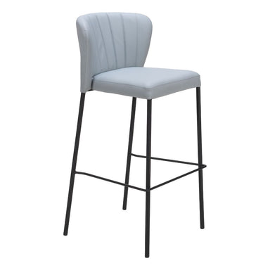 Gray bar stool with black legs on a white background