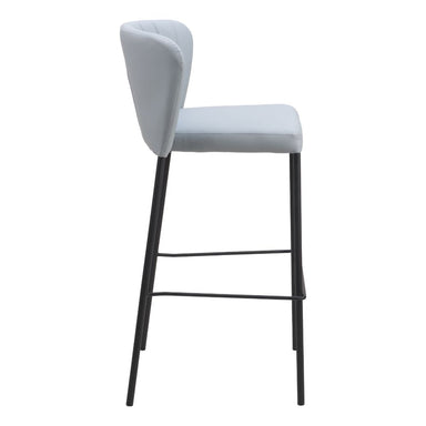 White bar stool with black legs on a white background