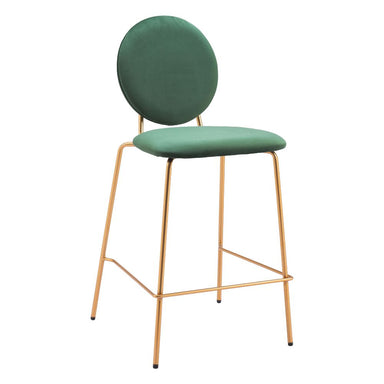 Green bar stool with gold legs on a white background
