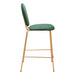 Green bar stool with gold metal frame on a white background