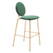 Green bar stool with gold metal legs on a white background
