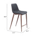 Black bar stool with dimensions labeled on a white background