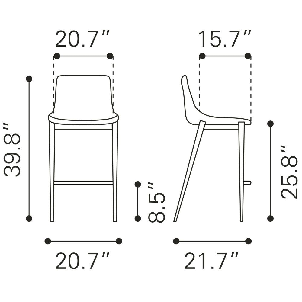 Dimensions of a chair and stool shown with measurements in inches.