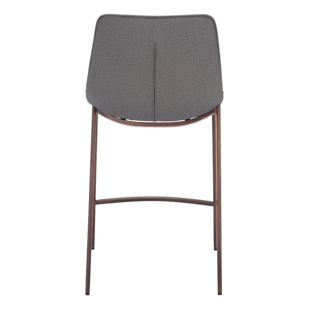 Gray bar stool with brown metal legs on a white background