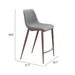 Gray bar stool with dimensions labeled on a white background