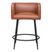 Brown leather bar stool with black metal legs on a white background