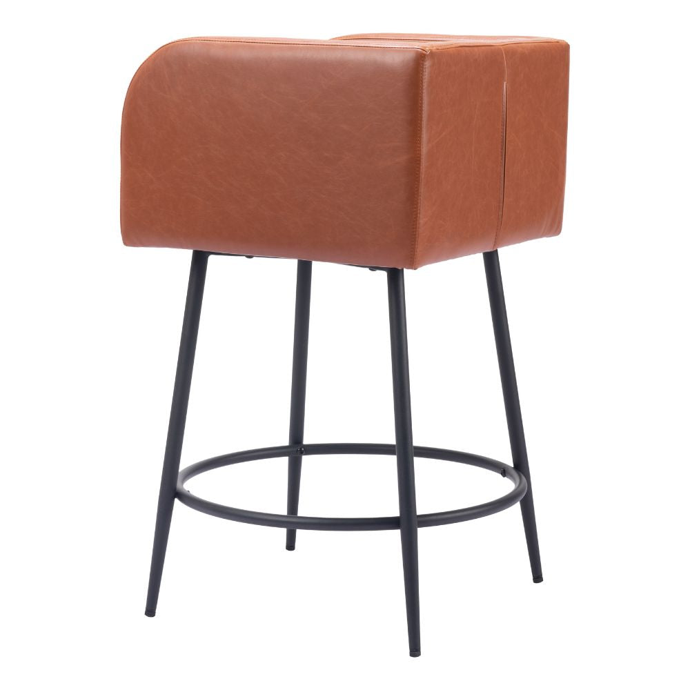 Brown bar stool with black legs on a white background