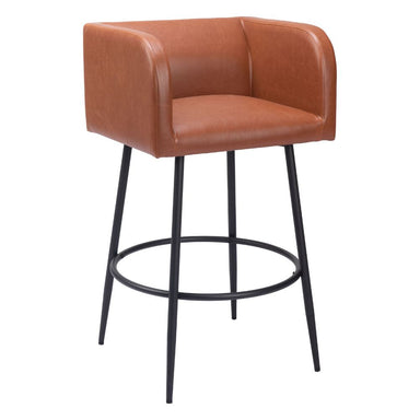 Brown bar stool with black legs on a white background