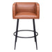 Brown leather bar stool with black metal legs on a white background