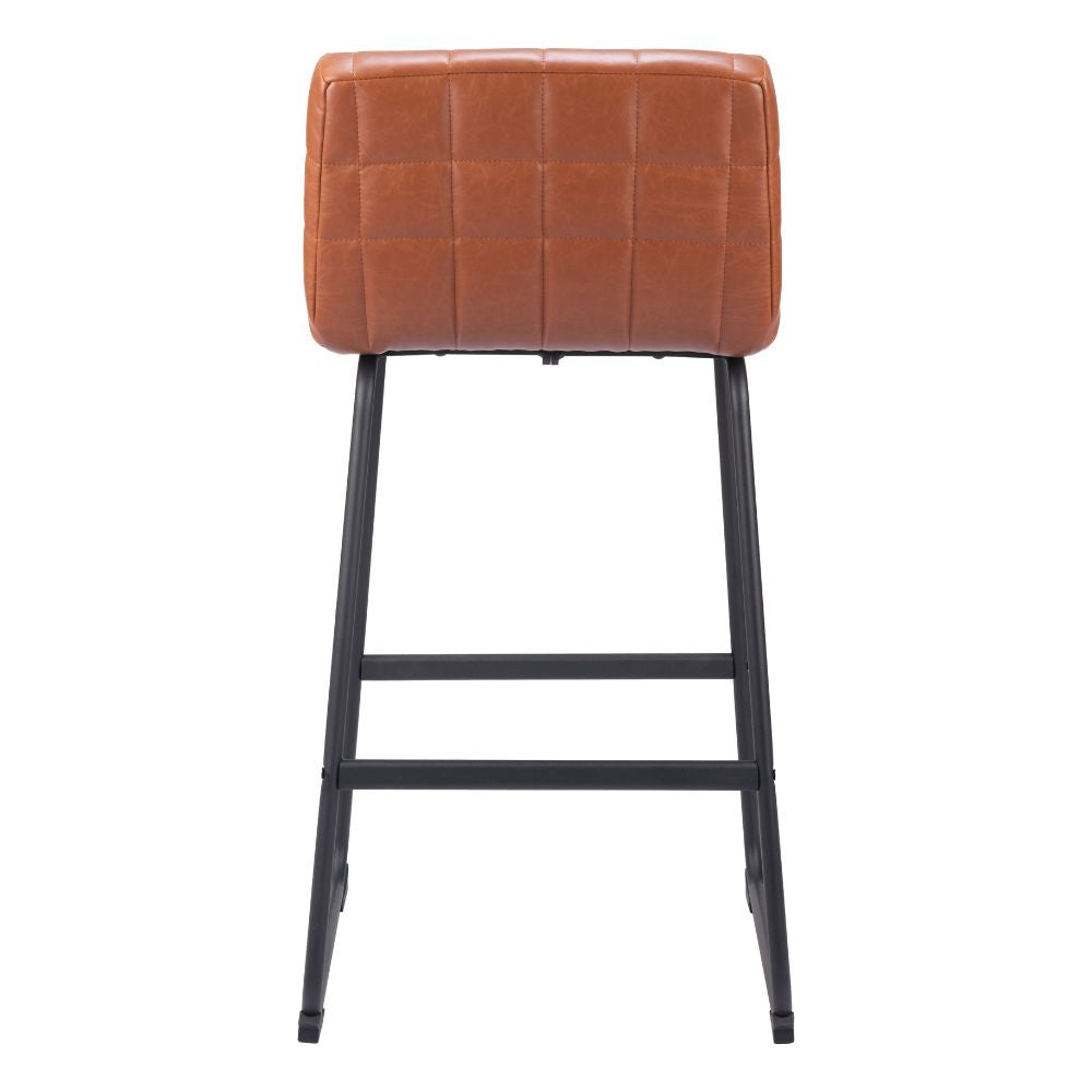 Brown bar stool with black legs on a white background