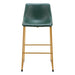 Green bar stool with gold metal legs on a white background
