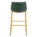 Green bar stool with gold metal legs on a white background