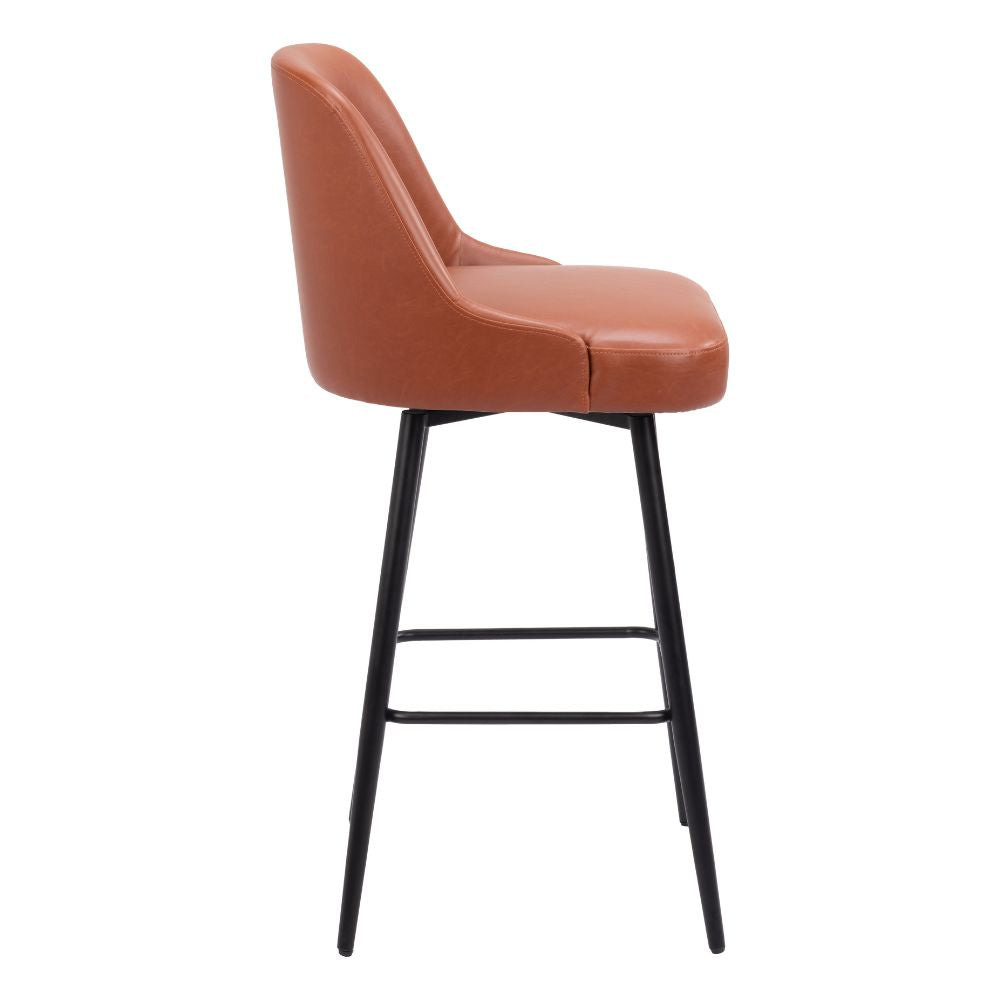 Brown bar stool with black legs on a white background