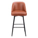Brown leather bar stool with black metal legs on a white background