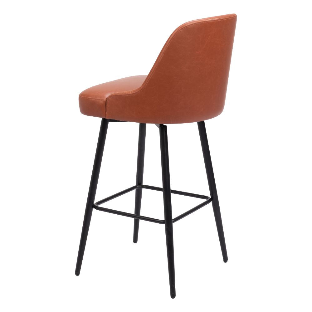 Brown bar stool with black legs on a white background