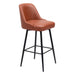 Brown leather bar stool with black legs on a white background
