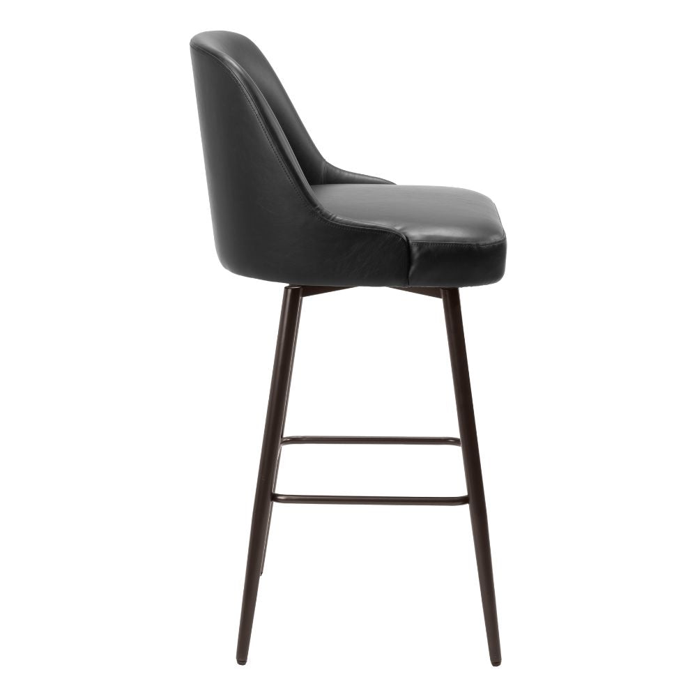 Black bar stool with wooden legs on a white background
