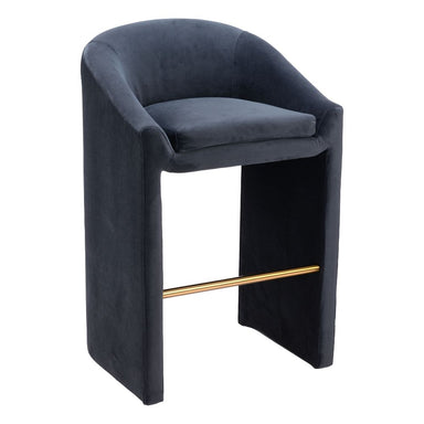 Dark gray bar stool with a gold footrest on a white background