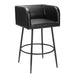 Black bar stool with a cushioned seat on a white background