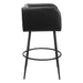 Black bar stool with cushioned seat on a white background