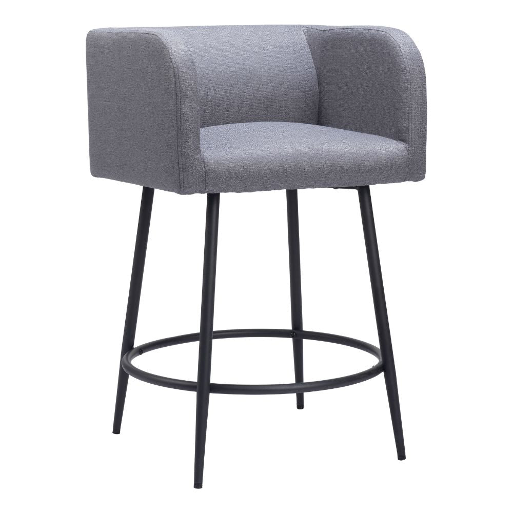 Gray bar stool with black metal legs on a white background