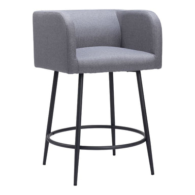 Gray bar stool with black metal legs on a white background